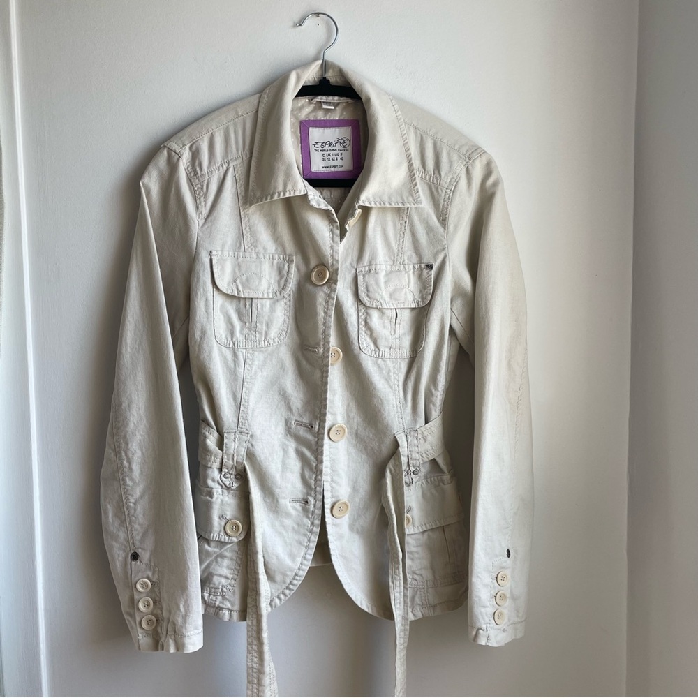 Blazer Beige with pockets and Belt-Linen/Cotton-Size 8-layer-Eco-friendly